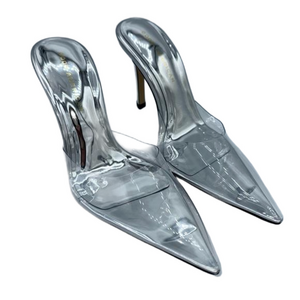 GOOD AMERICAN women’s size 7 Cinderella slip on heels transparent glass-like NIB